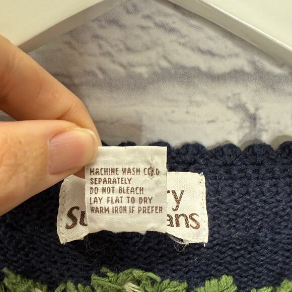 Vintage Country Suburbans Cardigan Sweater Knit Farm Chickens Blue Size L V-Neck - Picture 4 of 5